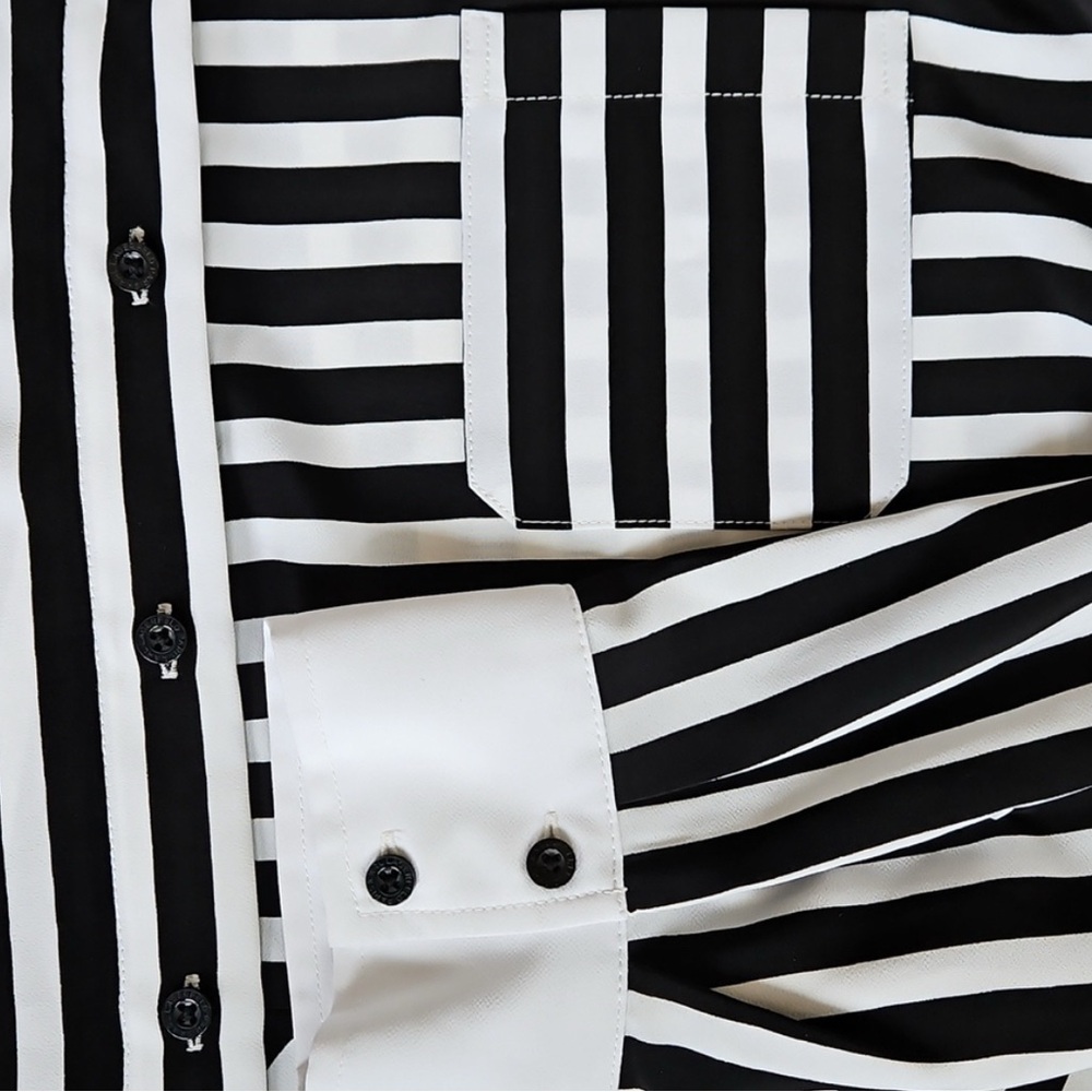 Karl Lagerfeld Monochrome Striped Button Down Shirt - Picture 3 of 6